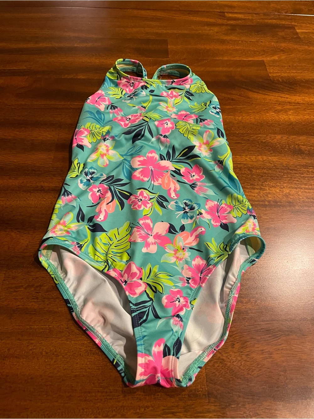 Lands' End Girls' Floral One-Piece Swimsuit - Turquoise & Pink